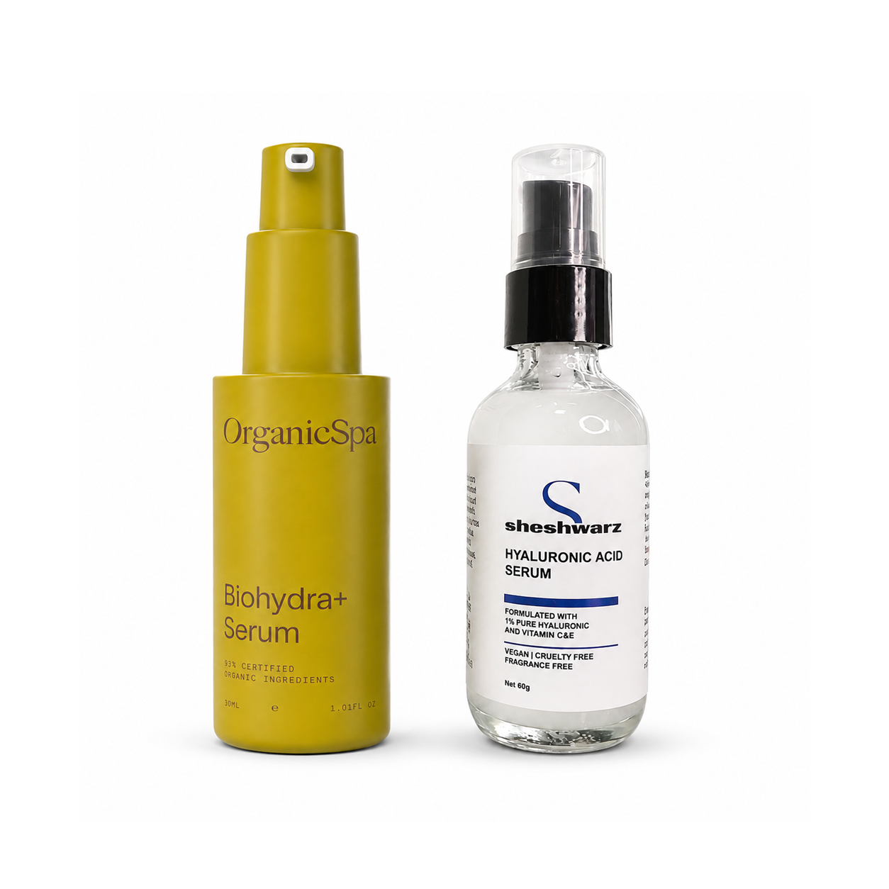 Hyaluronic Acid Serum Duo - Organic Spa Biohydra+ and Sheshwarz Hyaluronic Acid Serums