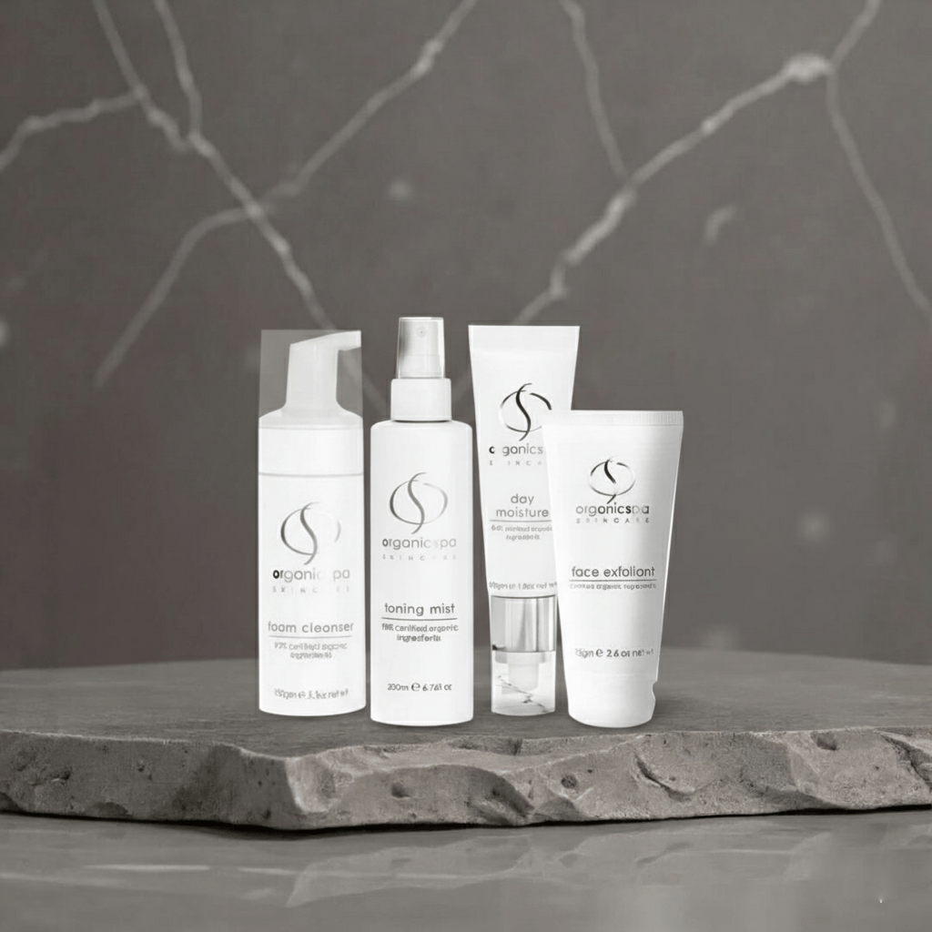 Organic Spa Foam Cleanser, Toning Mist, Day Moisture & Face Exfoliant
